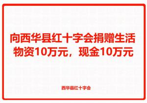 向西華縣紅十字會捐贈生活物資10萬元，現(xiàn)金10萬元